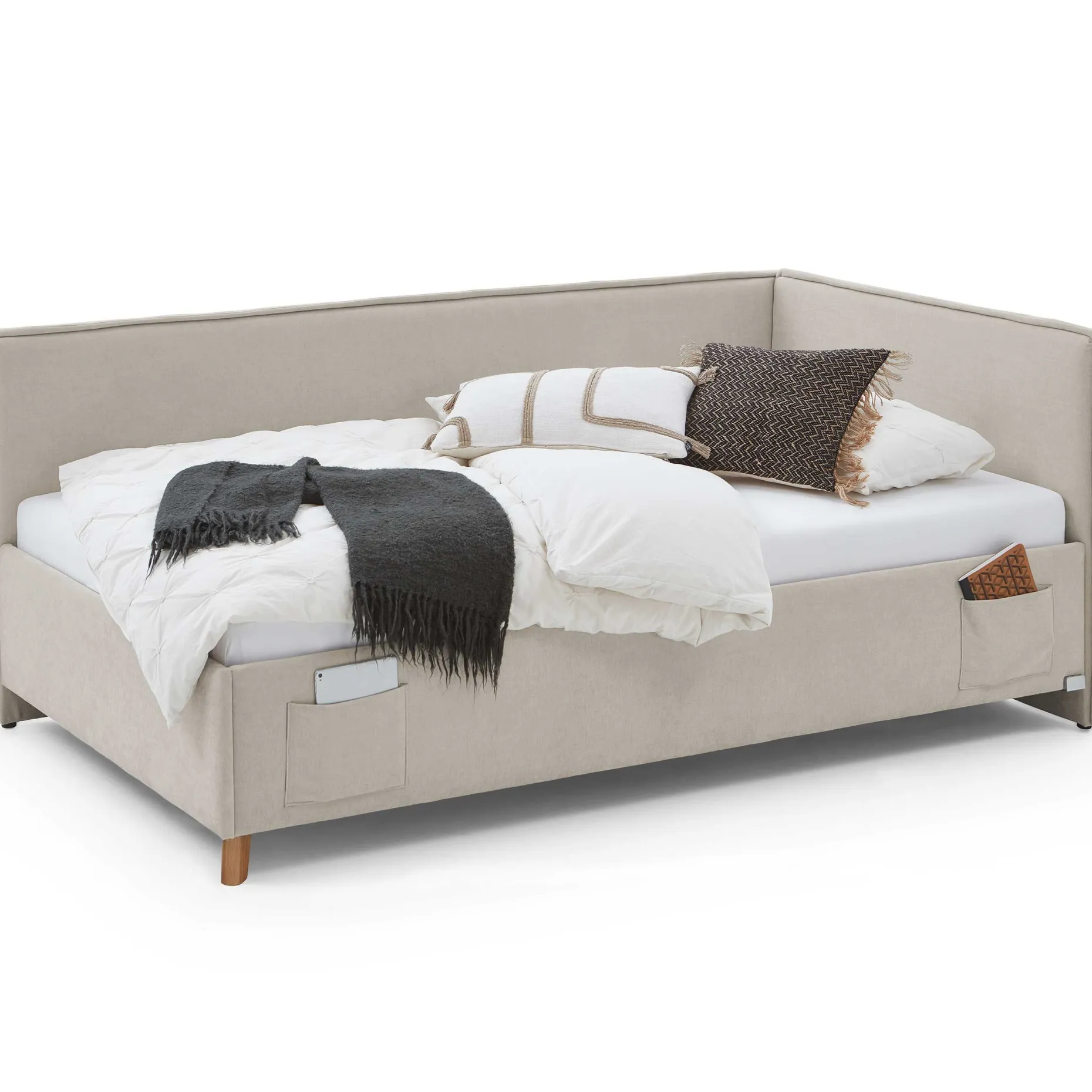 Kofferbett Ollie | Mit Rückenlehne | 120 x 200 cm | Beige Design