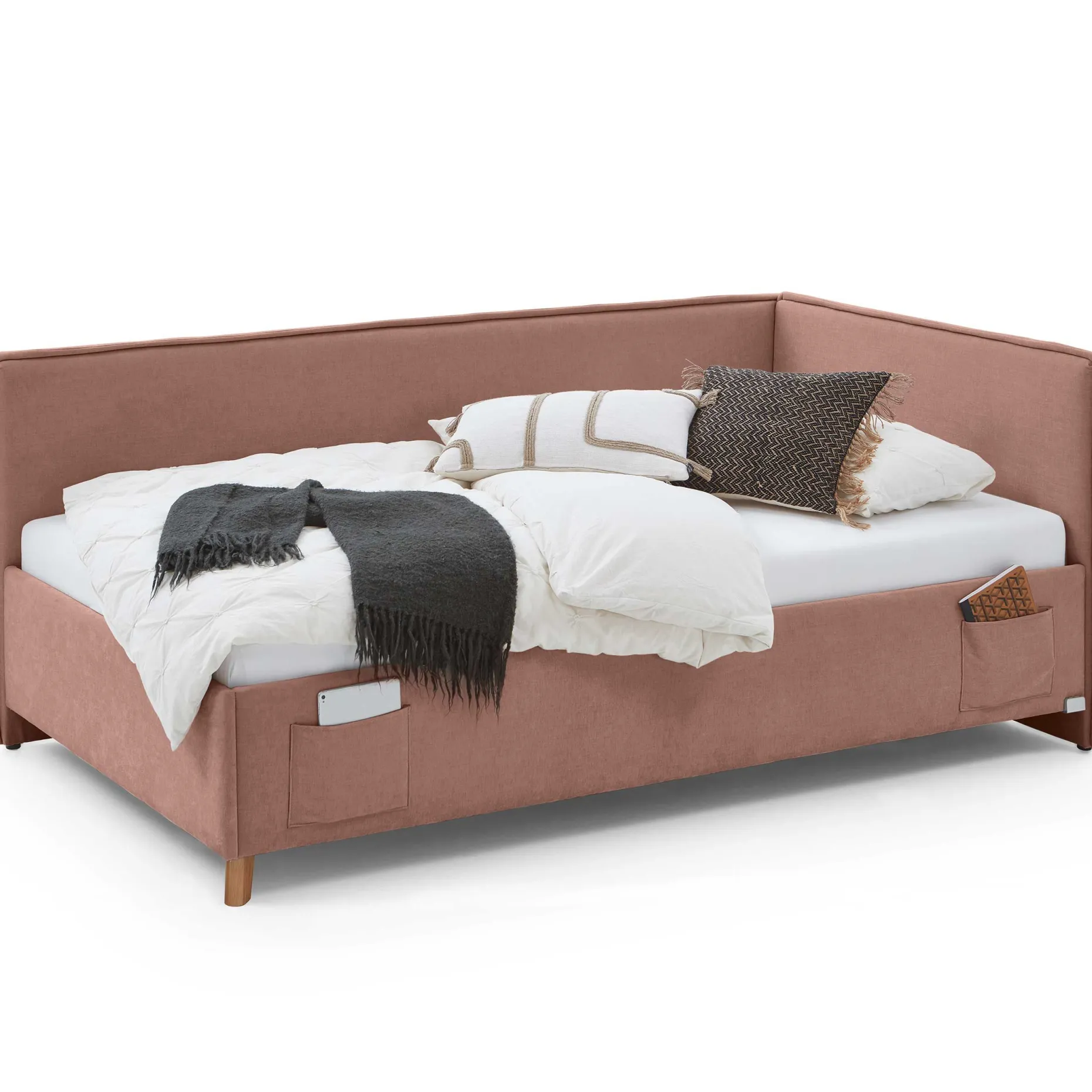 Kofferbett Ollie | Mit Rückenlehne | 120 x 200 cm | Rosa Design