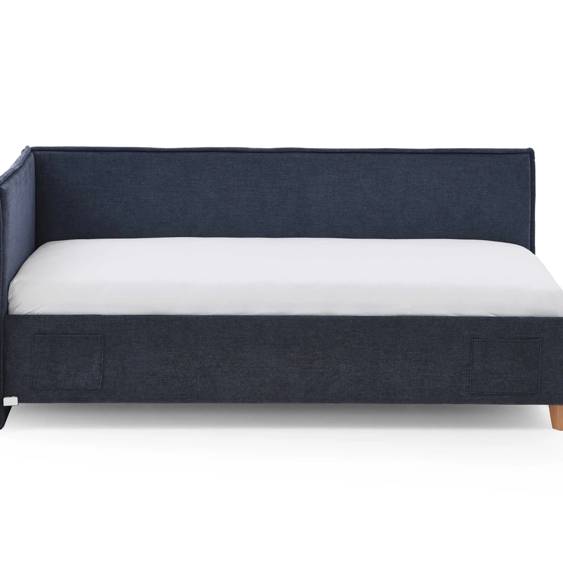 Kofferbett Ollie | Mit Rückenlehne | 140 x 200 cm | marineblaues Design