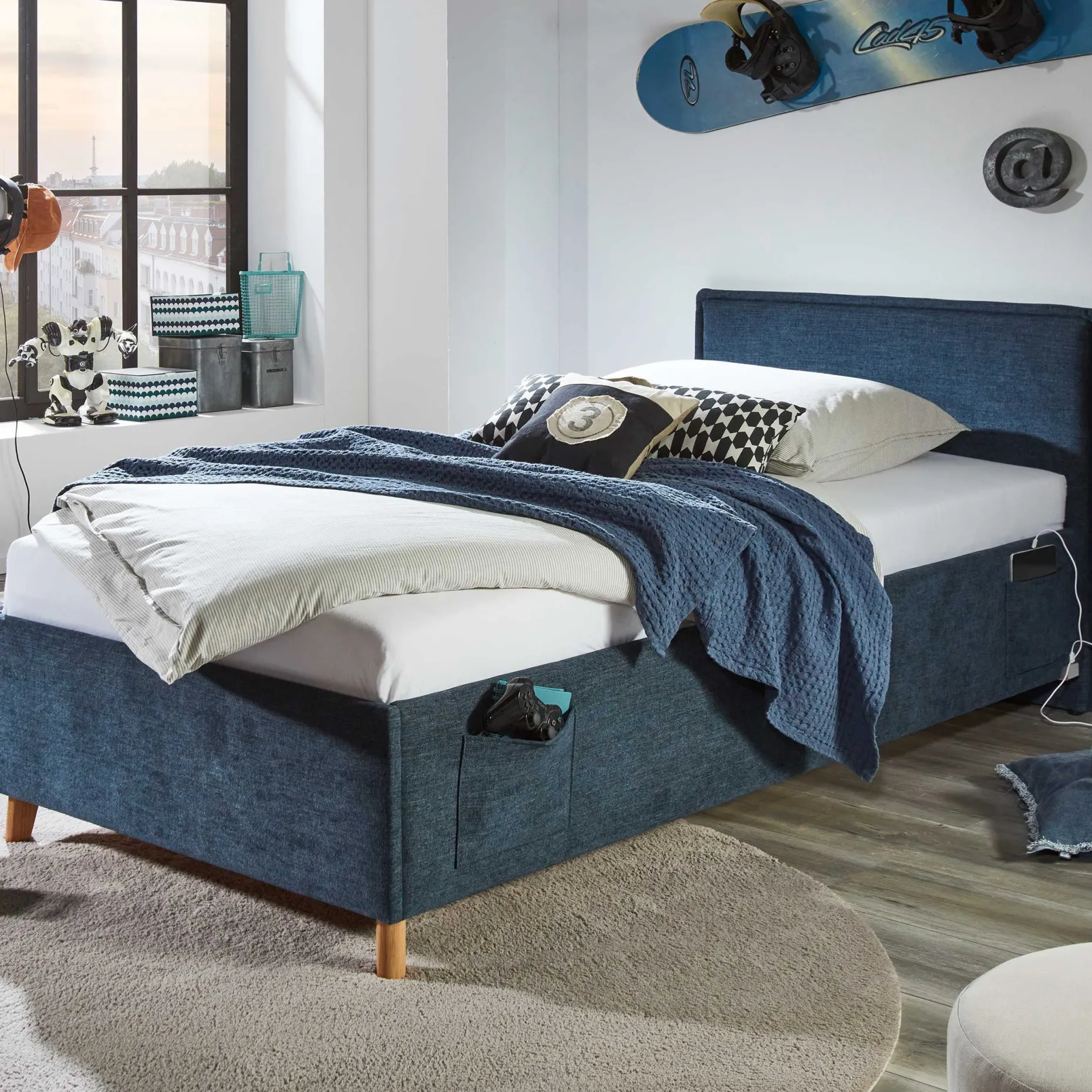 Kofferbett Ollie | 140 x 200 cm | Design Blau