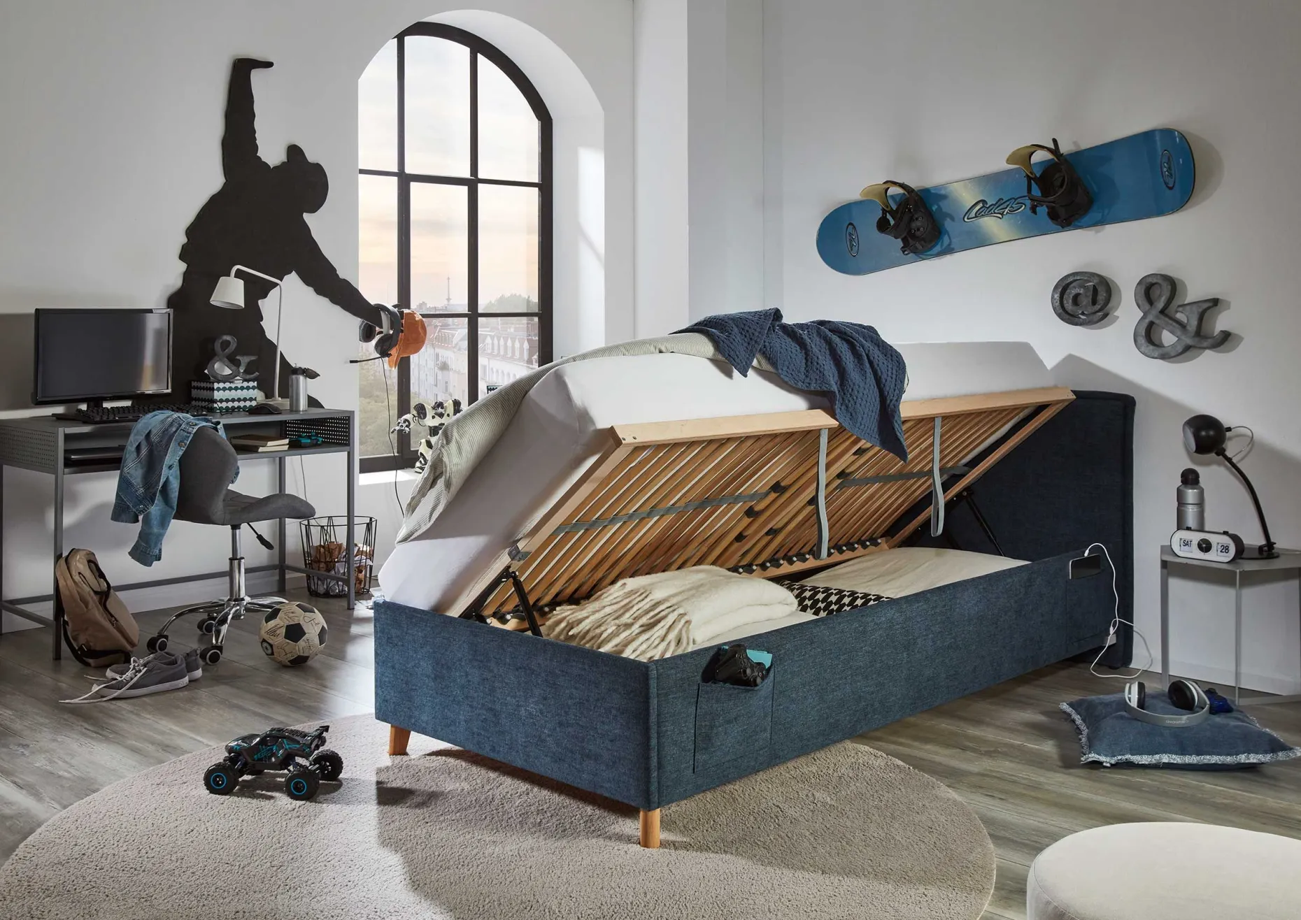 Kofferbett Ollie | 140 x 200 cm | Design Blau