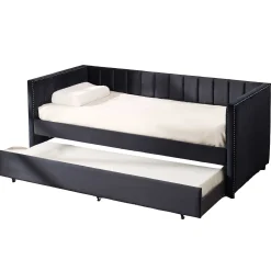 Kojenbett Auckland - 90 x 200 cm - Mit Rollbett - Schwarzer Velours