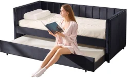 Kojenbett Auckland - 90 x 200 cm - Mit Rollbett - Schwarzer Velours