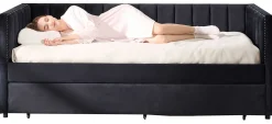 Kojenbett Auckland - 90 x 200 cm - Mit Rollbett - Schwarzer Velours