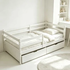Kojenbett Nest - 90x200cm - mit zwei Schubladen - massivem Kiefernholz - weiß