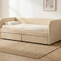 Kojenbett Spector - 90 x 200 cm - Mit Schubladen - Beiger Teddystoff