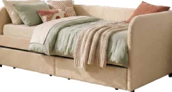 Kojenbett Spector - 90 x 200 cm - Mit Schubladen - Beiger Teddystoff