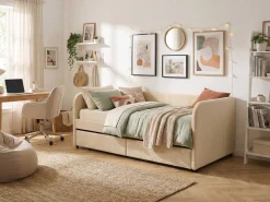 Kojenbett Spector - 90 x 200 cm - Mit Schubladen - Beiger Teddystoff