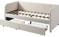 Kojenbett Spector - 90 x 200 cm - Mit Schubladen - Beiger Teddystoff
