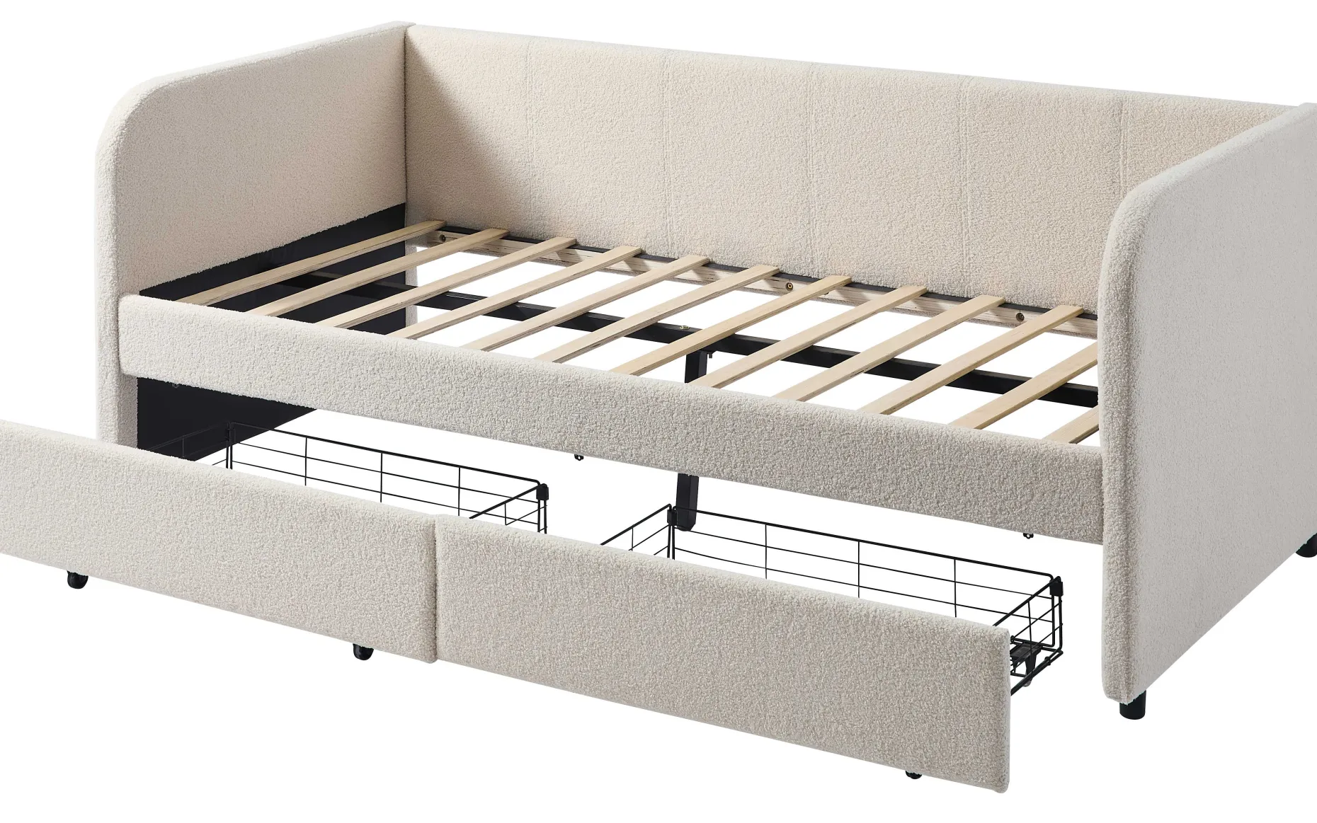 Kojenbett Spector - 90 x 200 cm - Mit Schubladen - Beiger Teddystoff