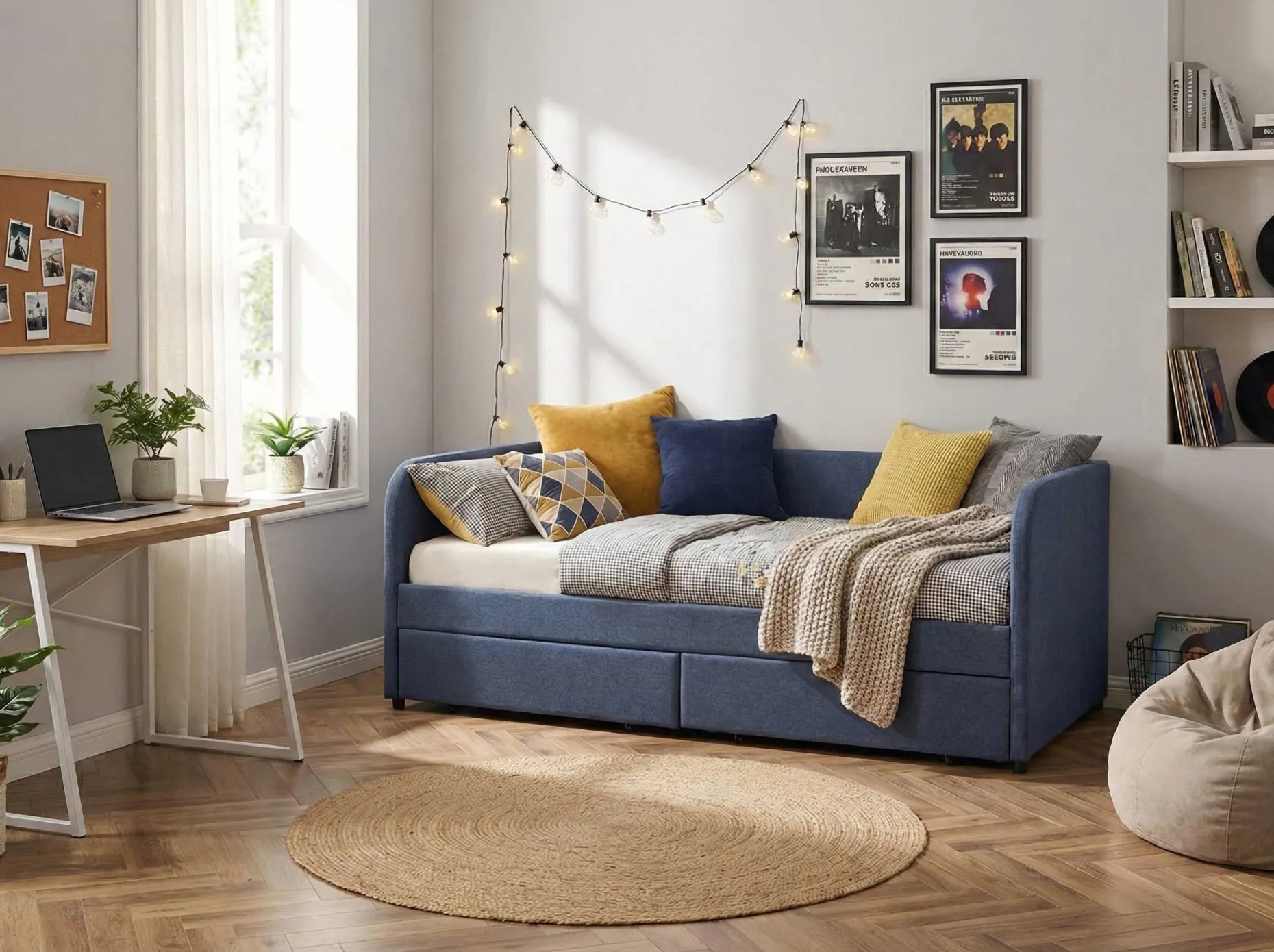 Kojenbett Spector - 90 x 200 cm - Mit Schubladen - Blau