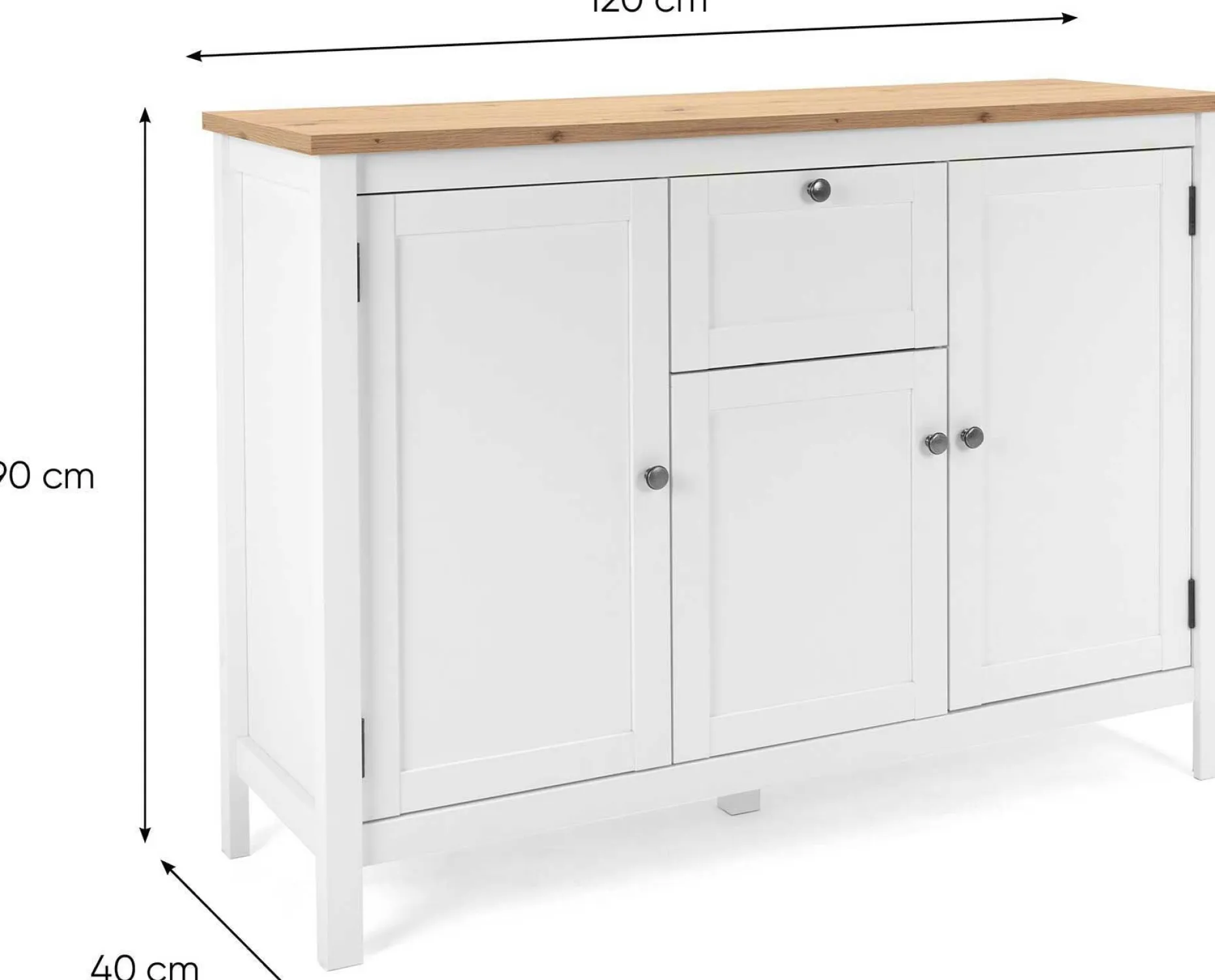 Kommode Berge 120cm 3 Türen und 1 Schublade - weiß/Eiche