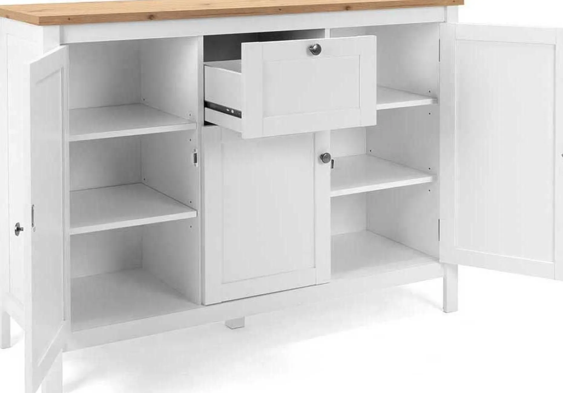 Kommode Berge 120cm 3 Türen und 1 Schublade - weiß/Eiche
