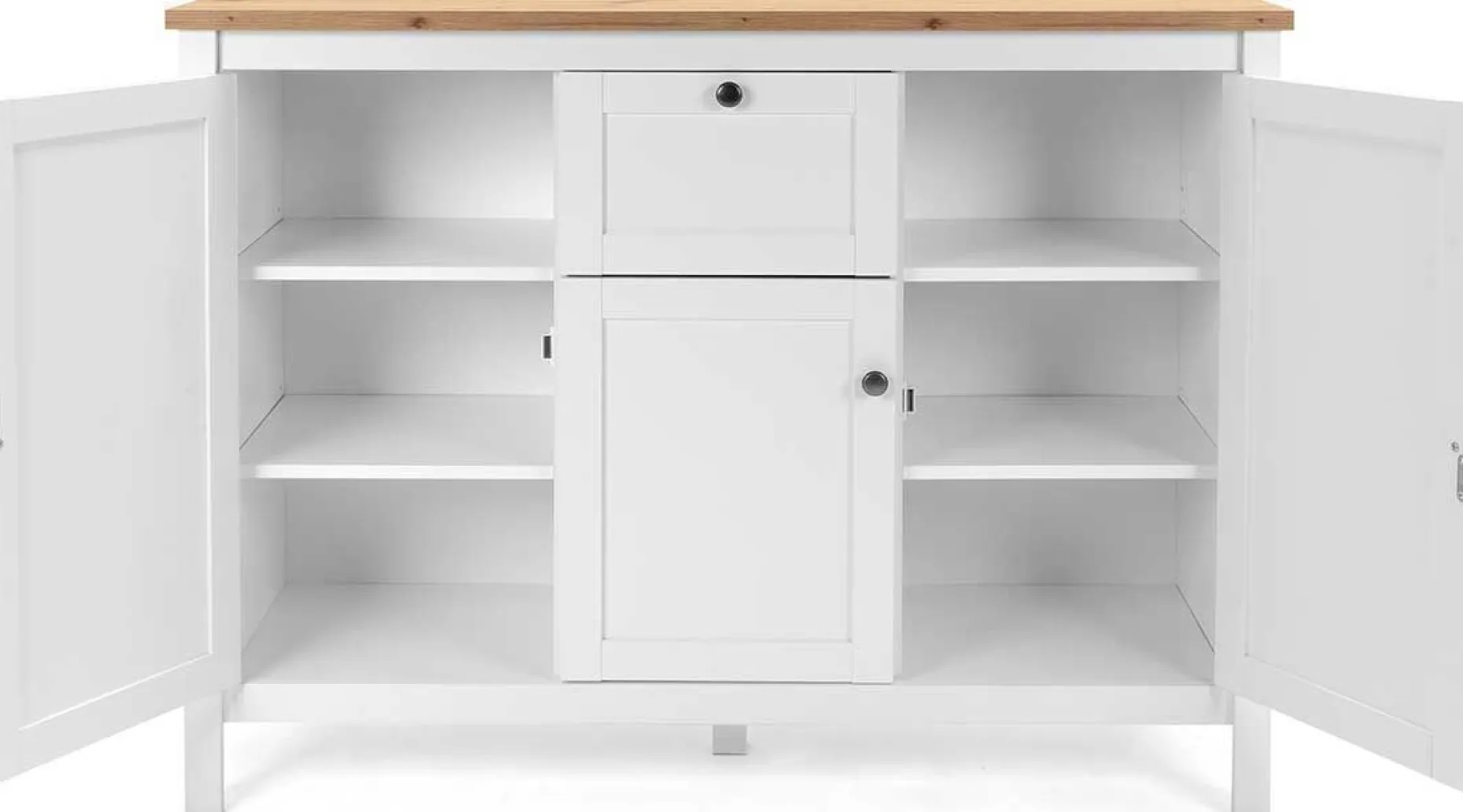 Kommode Berge 120cm 3 Türen und 1 Schublade - weiß/Eiche