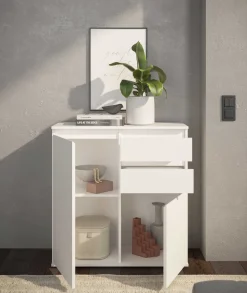 Kommode Brest - 80x35x84cm - 2 Türen und 2 Schubladen - weiß