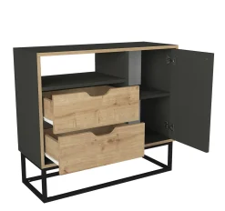 Kommode Dolores - 90x35x80cm - 2 Schubladen und 1 Tür - Eiche Dekor/anthrazit