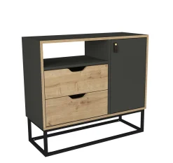 Kommode Dolores - 90x35x80cm - 2 Schubladen und 1 Tür - Eiche Dekor/anthrazit