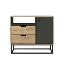 Kommode Dolores - 90x35x80cm - 2 Schubladen und 1 Tür - Eiche Dekor/anthrazit