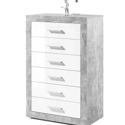 Kommode Inga 66cm mit 6 Schubladen - Beton/Weiß