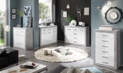 Kommode Inga 66cm mit 6 Schubladen - Beton/Weiß