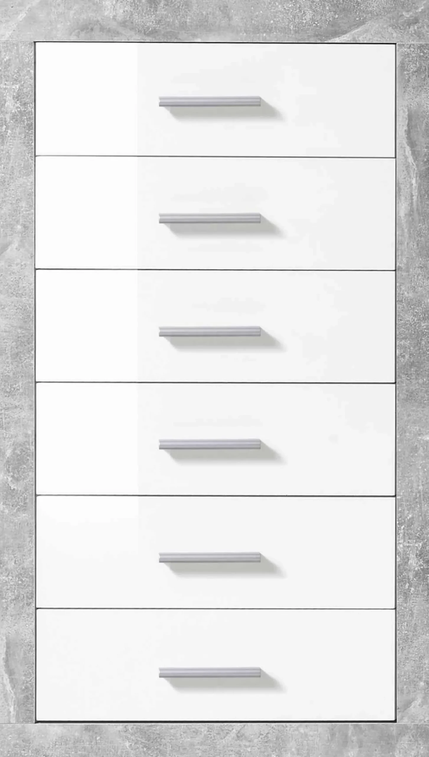 Kommode Inga 66cm mit 6 Schubladen - Beton/Weiß