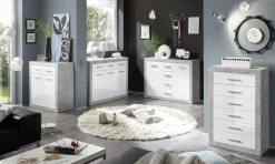 Kommode Inga 82 cm mit 2 Türen und 2 Schubladen - Beton/Weiß