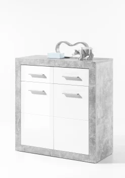 Kommode Inga 82 cm mit 2 Türen und 2 Schubladen - Beton/Weiß