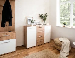 Kommode Jakob 120cm 2 Türen und 4 Schubladen - Artisan Eiche/Weiß