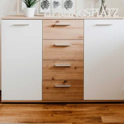 Kommode Jakob 120cm 2 Türen und 4 Schubladen - Artisan Eiche/Weiß
