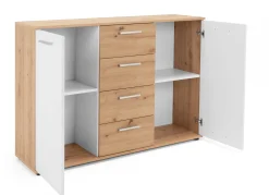 Kommode Jakob 120cm 2 Türen und 4 Schubladen - Artisan Eiche/Weiß