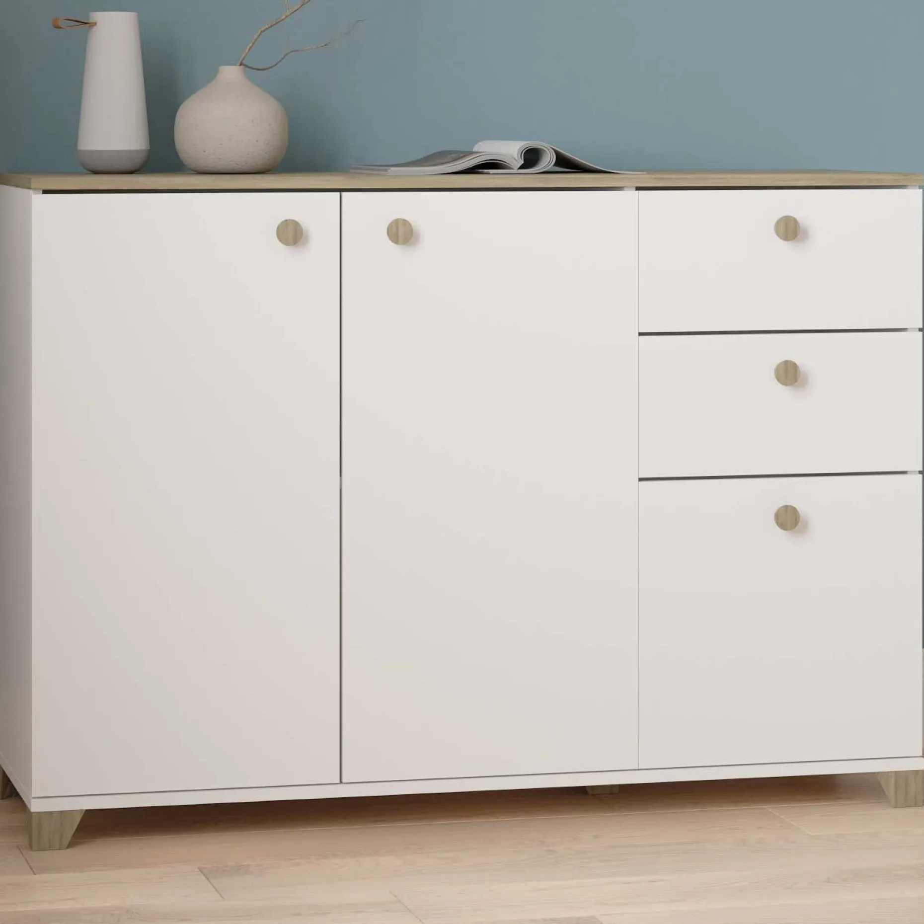 Kommode Liva-Kronberg Eiche/Mattweiß