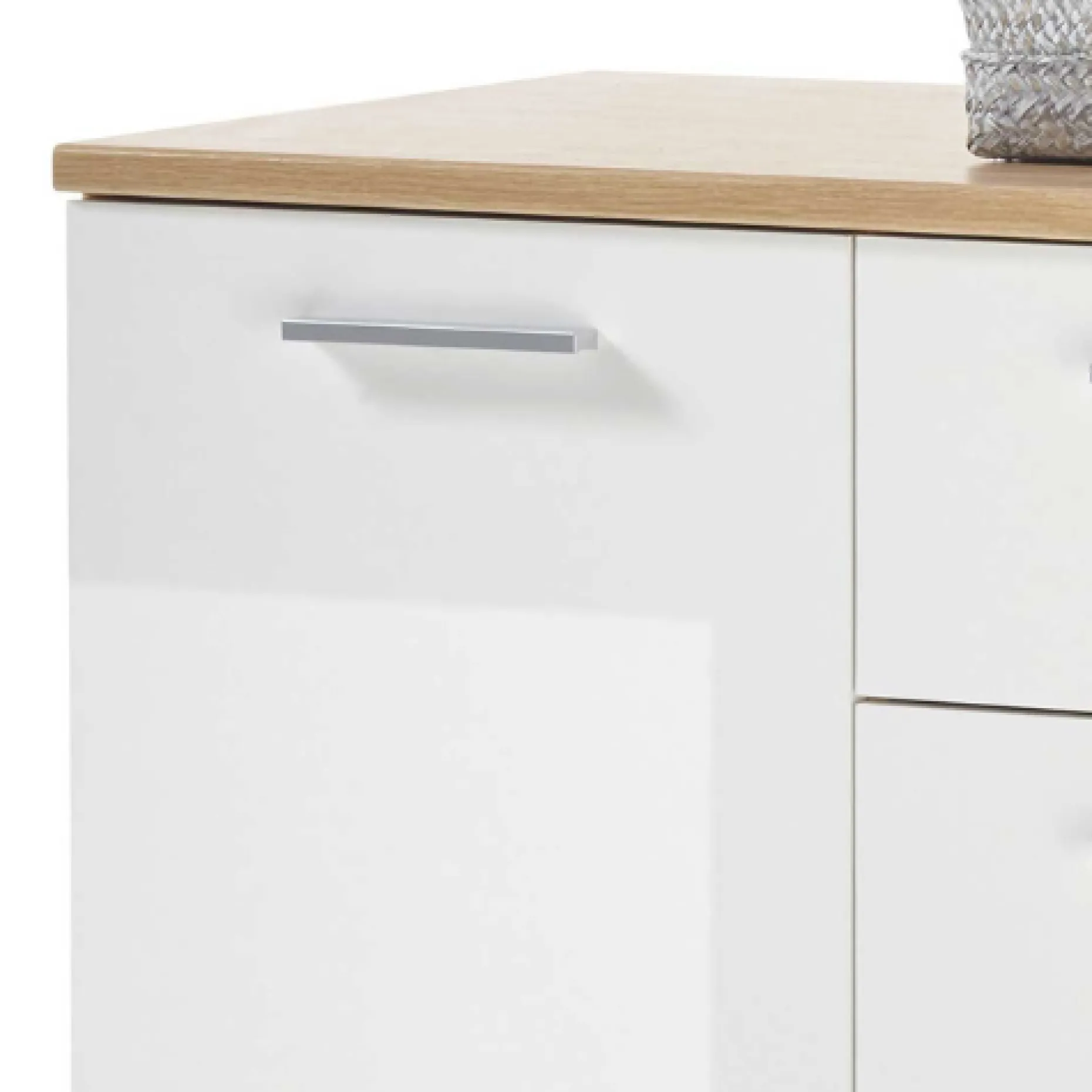 Kommode Lobi 2 Türen 4 Schubladen - weiß glänzend/Holz
