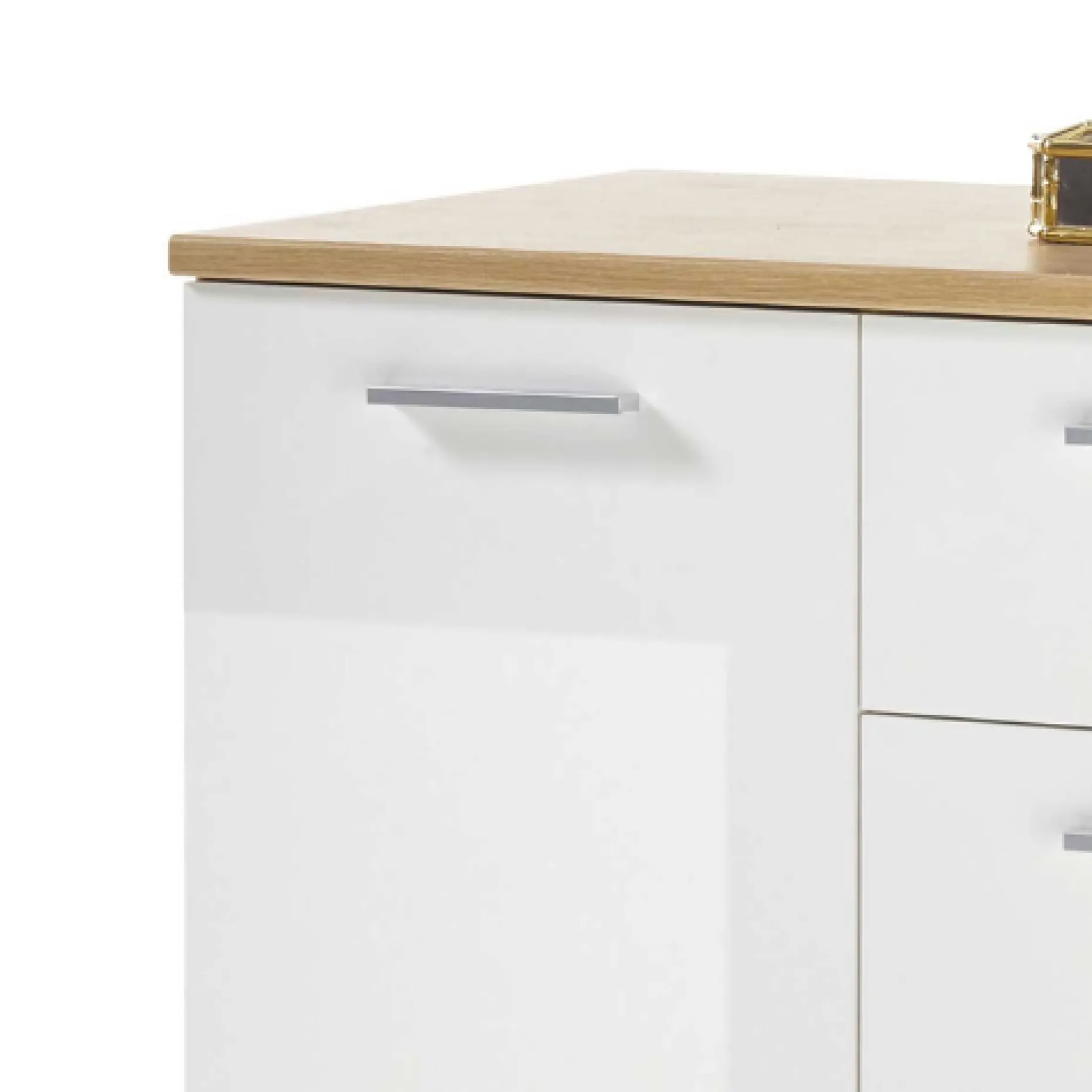 Kommode Lobi 1 Tür 4 Schubladen - weiß glänzend/Holz