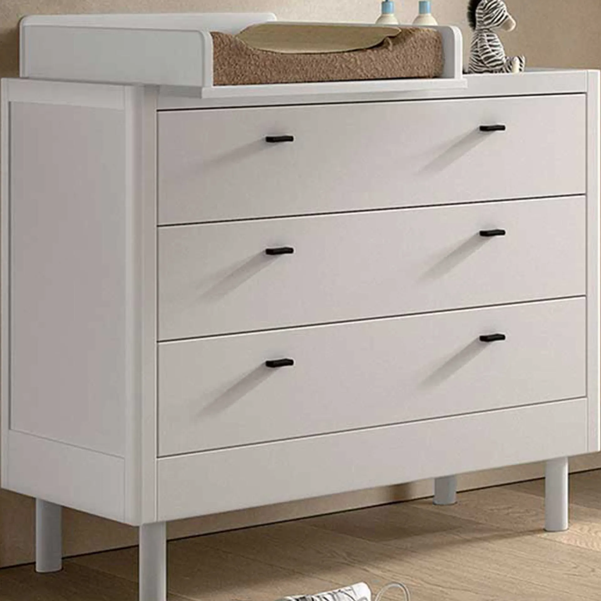 Vipack Kommode mit Windelregal Forrest - 3 Schubladen - Massivholz Buche -