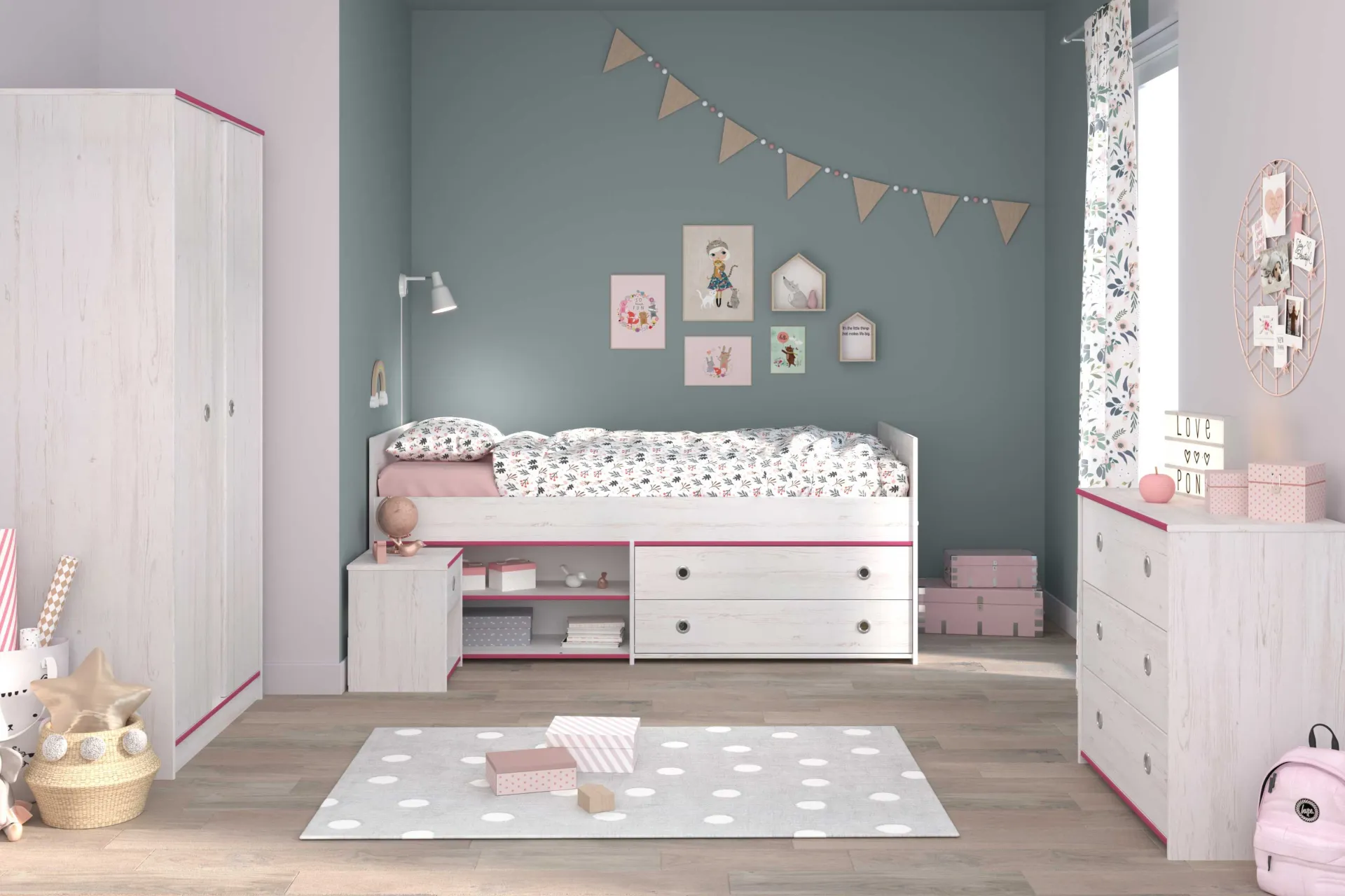 Kinder Parisot Kommode Smoozy 79cm mit 3 Schubladen - /rosa oder /blau