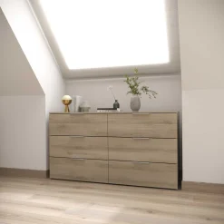Kommode Spectre - 151x41x81cm - 6 Schubladen - Eiche Dekor