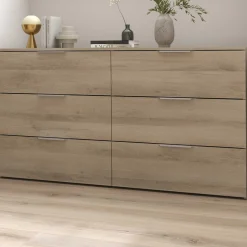 Kommode Spectre - 151x41x81cm - 6 Schubladen - Eiche Dekor