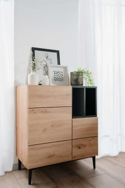 Kommode Ted 80cm 2 Türen - Eiche/schwarz