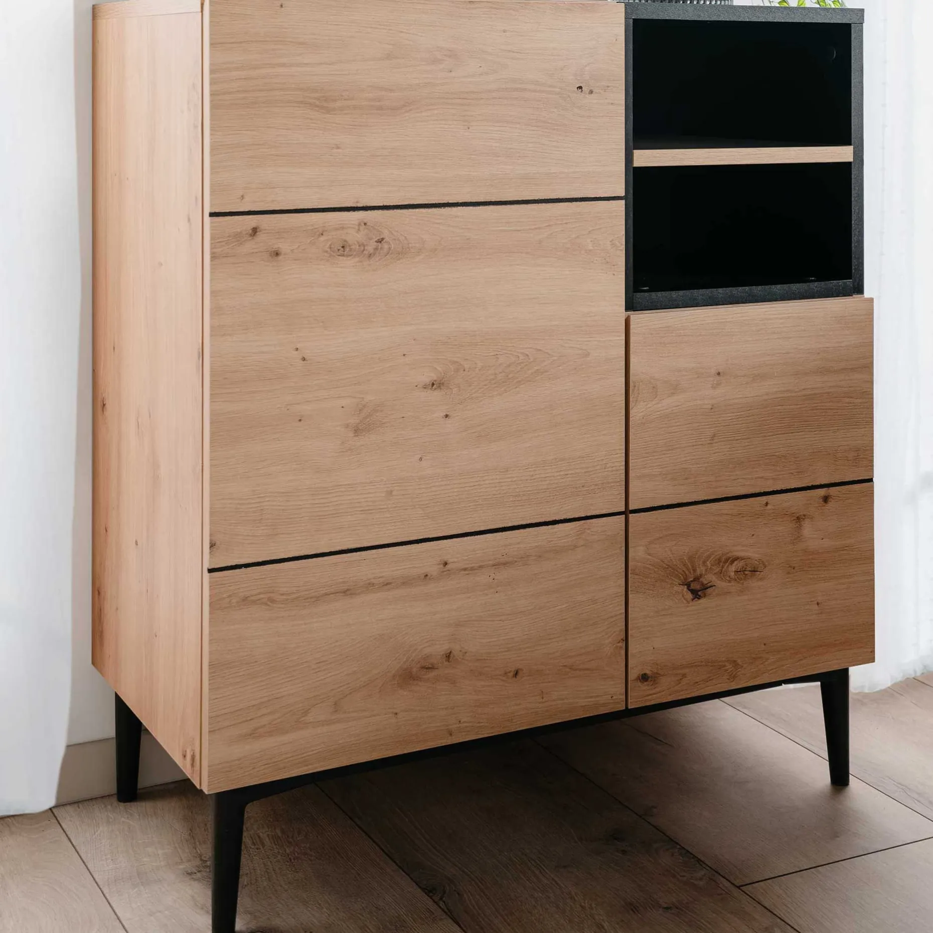 Kommode Ted 80cm 2 Türen - Eiche/schwarz