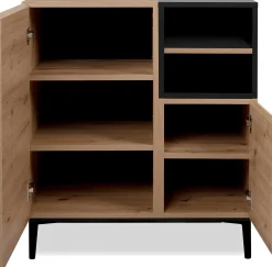 Kommode Ted 80cm 2 Türen - Eiche/schwarz