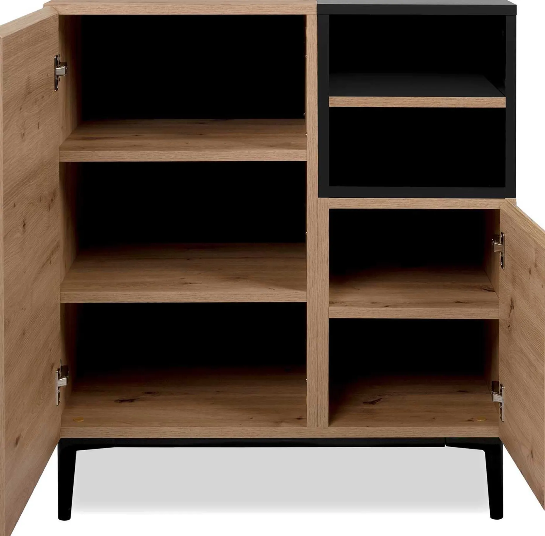 Kommode Ted 80cm 2 Türen - Eiche/schwarz