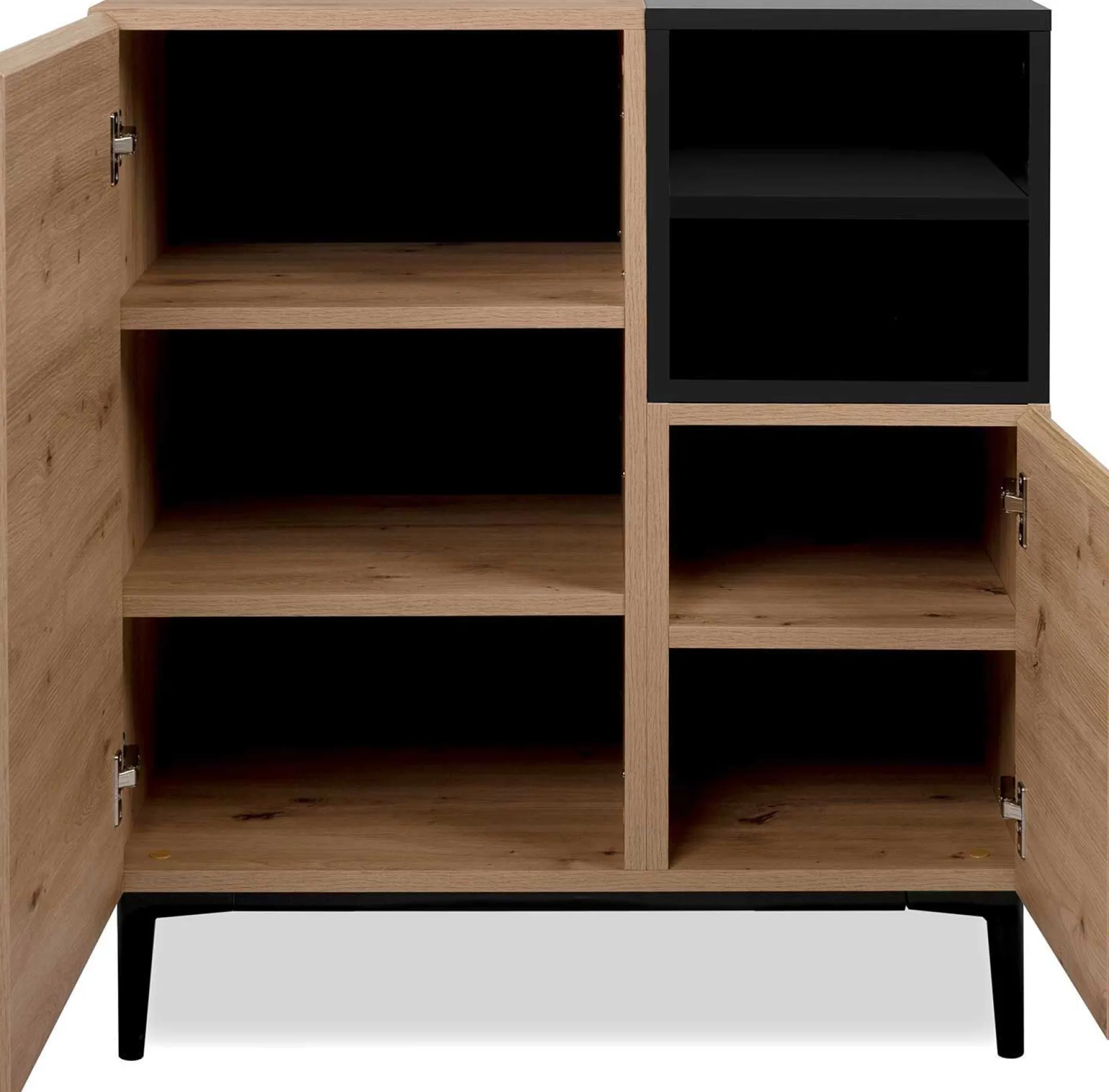 Kommode Ted 80cm 2 Türen - Eiche/schwarz