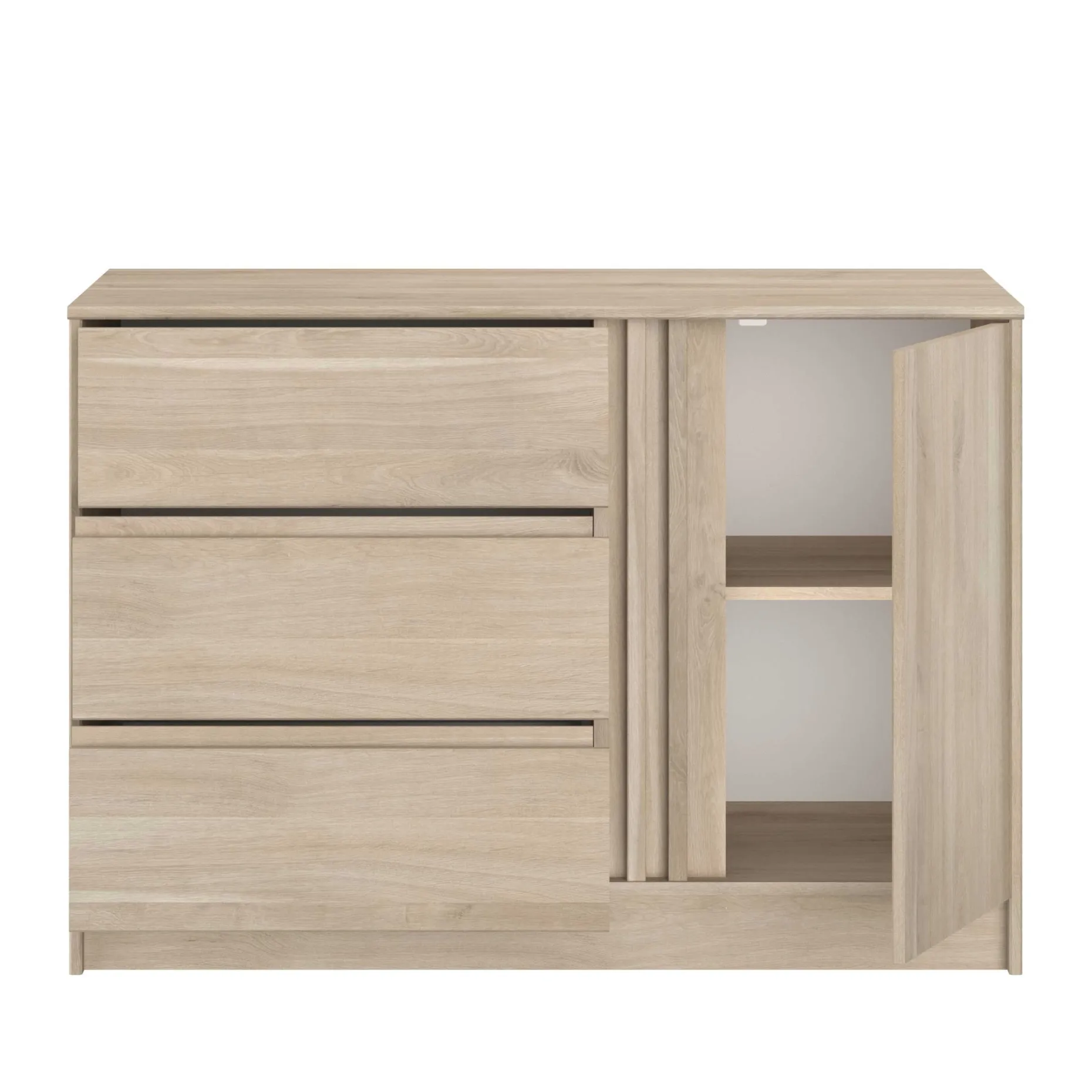 Kommode Tokio 77 cm-3 Schubladen, 1 Drehtür Eiche Dekor
