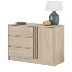 Kommode Tokio 77 cm-3 Schubladen, 1 Drehtür Eiche Dekor