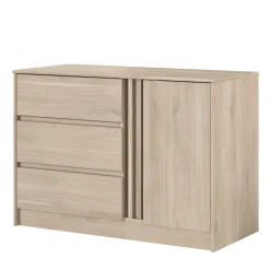 Kommode Tokio 77 cm-3 Schubladen, 1 Drehtür Eiche Dekor