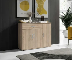 Kommode Viviane 90cm mit 3 Türen und 1 Schublade - Eiche
