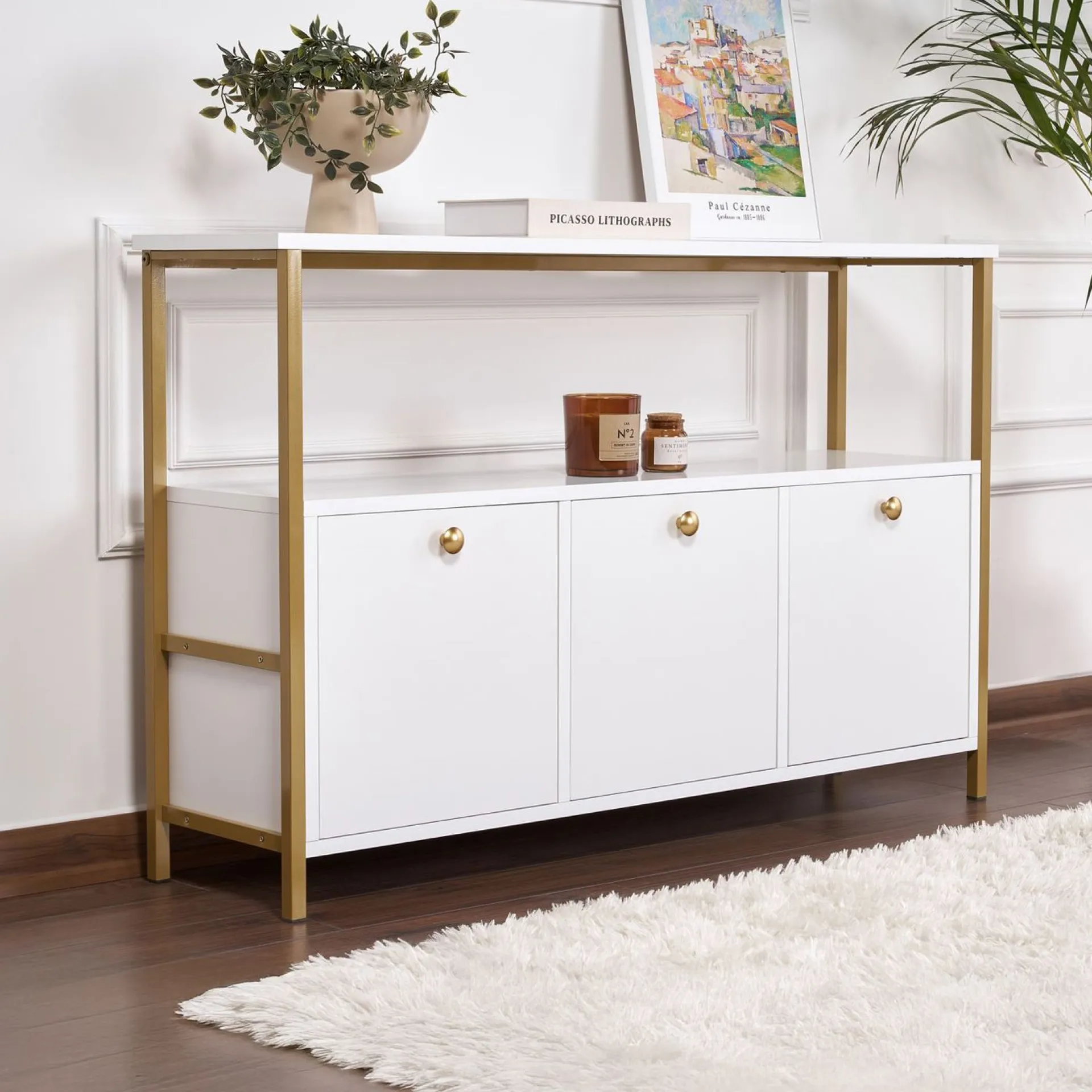 Emob Konsole Solace - 100% MELAMINE - Weiß - 77 x 30 x 120 cm