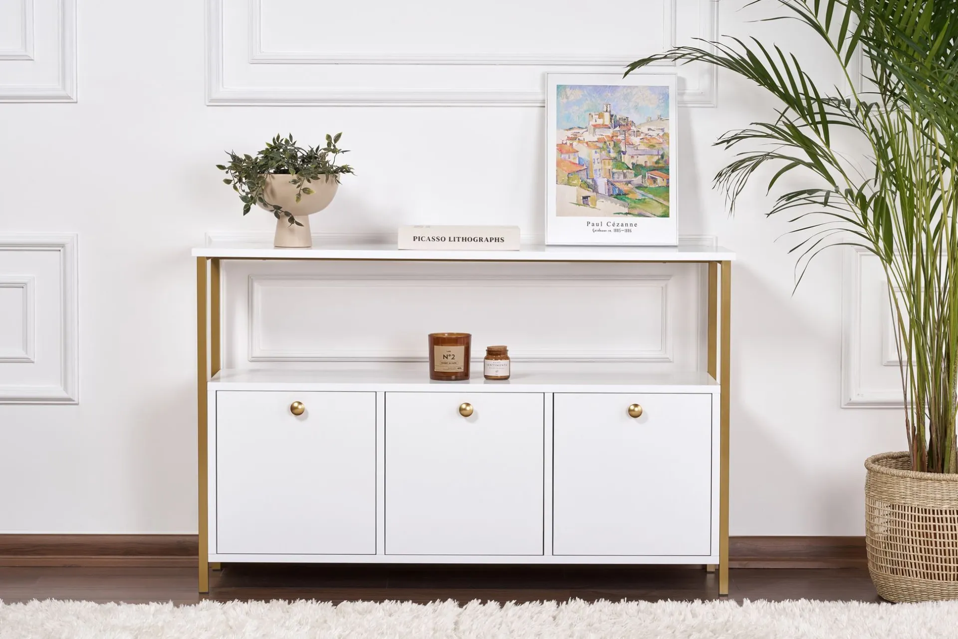 Emob Konsole Solace - 100% MELAMINE - Weiß - 77 x 30 x 120 cm