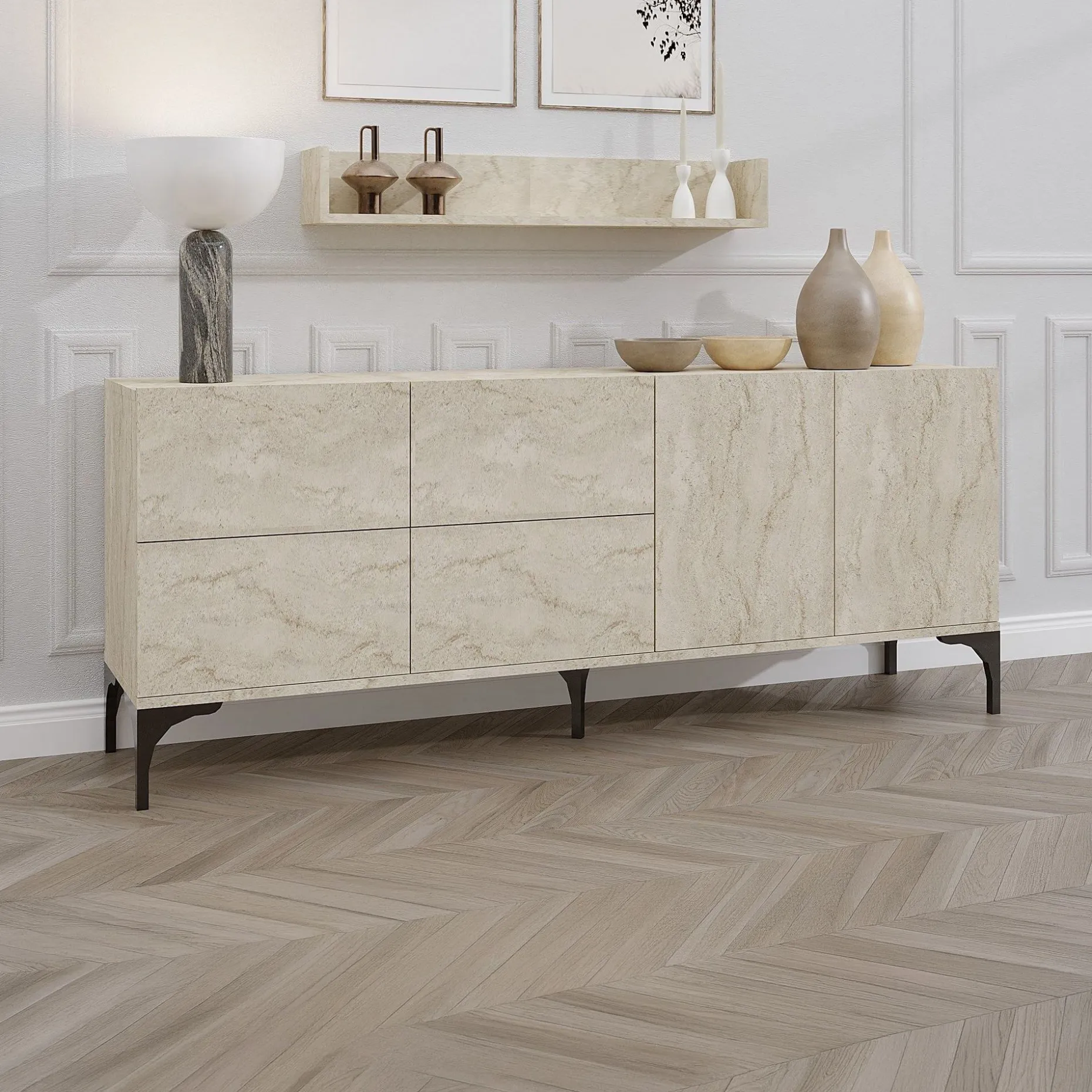 Konsole Stella - 100% MELAMINE - Travertin - 180 x 55 x 40 cm