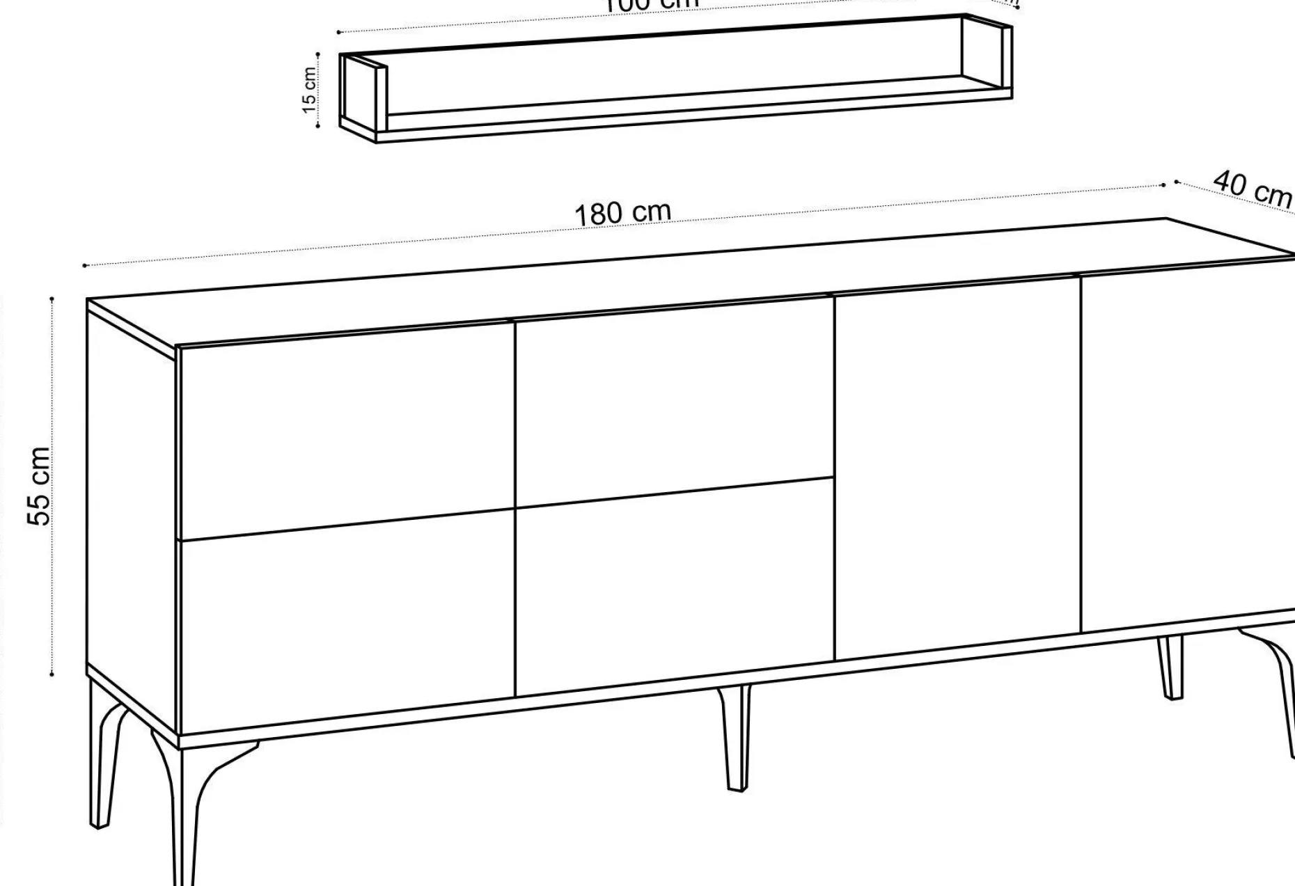 Konsole Stella - 100% MELAMINE - Travertin - 180 x 55 x 40 cm
